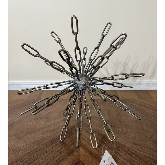 Handmade Other - Industrial Art Deco Brass Chain Brutalist 9.5x9.25in Home Decor Sphere